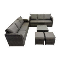 GARTENTISCHGRUPPE Polyrattan Dunkelgrau 5-teilige - Dunkelgrau/Grau, Glas/Kunststoff - Fimous