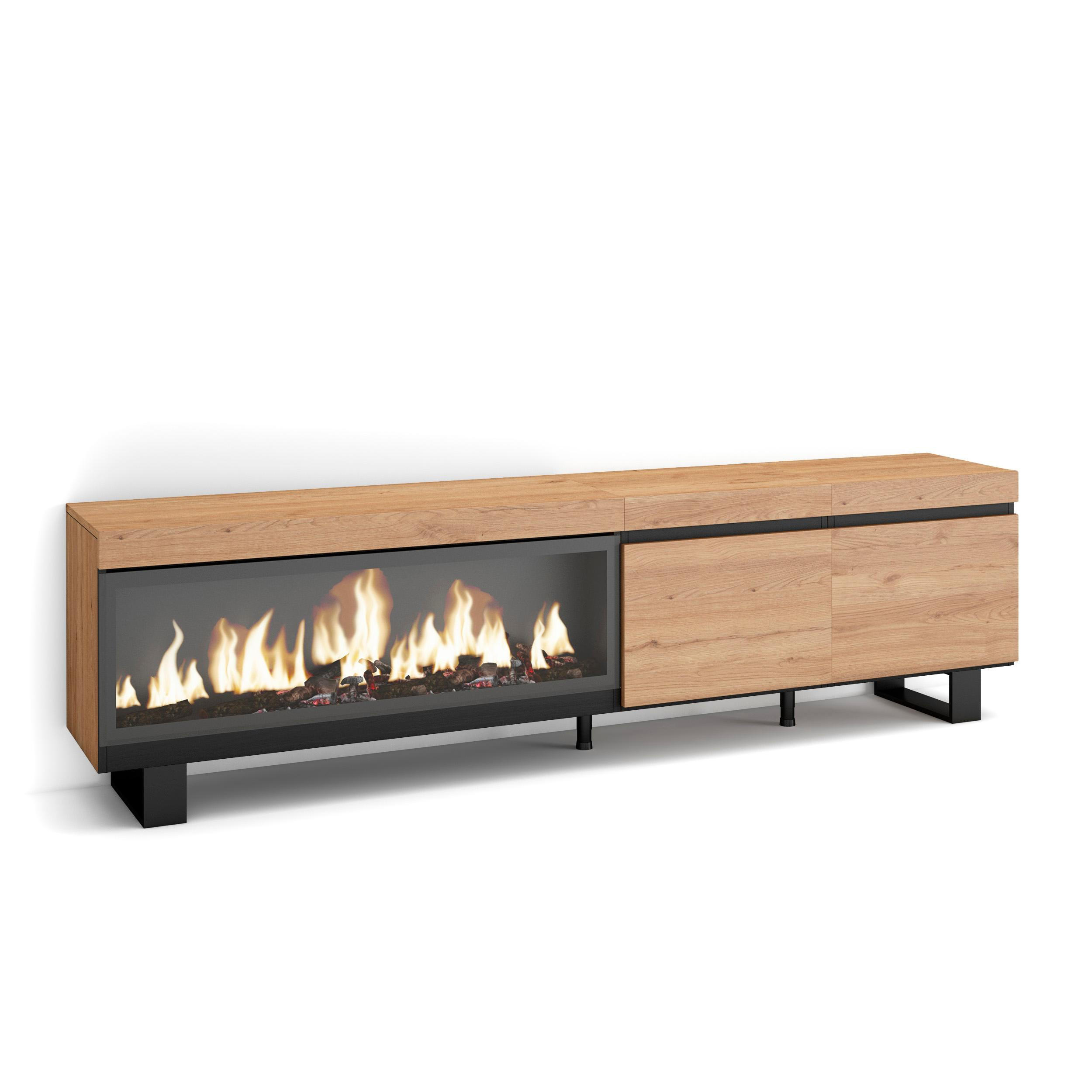 LOWBOARD, Tv-Schrank Elektrokamin XXL, eiche, 208/35/57cm - Eichefarben, Holzwerkstoff (208/57/35cm) - Skraut Home
