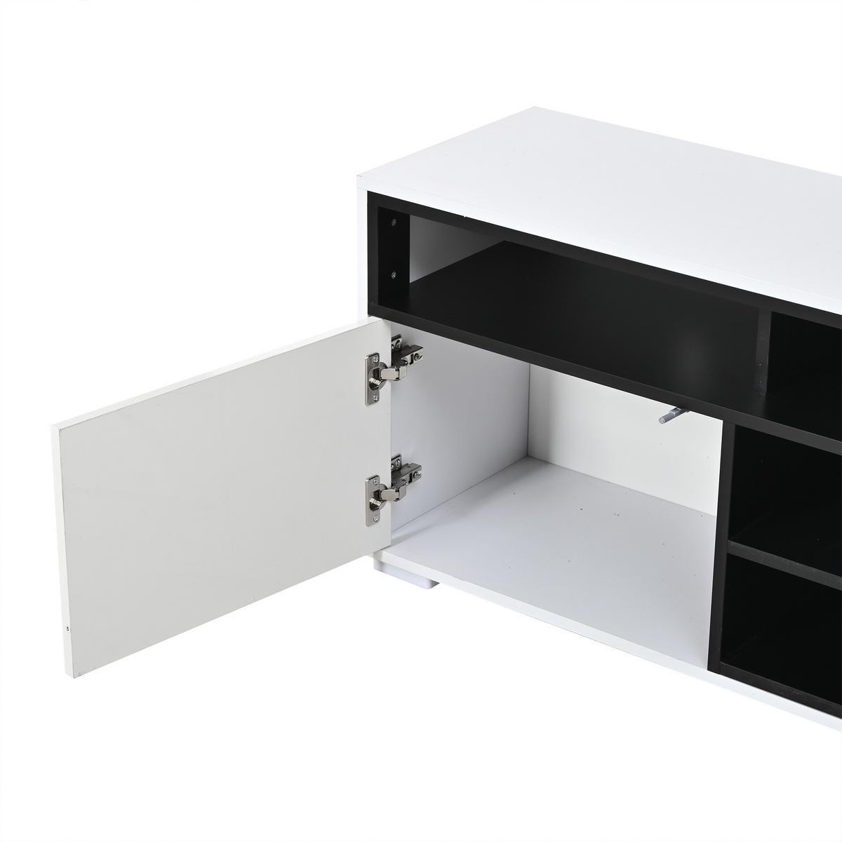 LOWBOARD in Weiß TV-Schrank mit LED und offene Fächer, für 65zoll, B150/T35/H50 cm - Weiß, Holzwerkstoff (150/50/35cm) - STILVORA