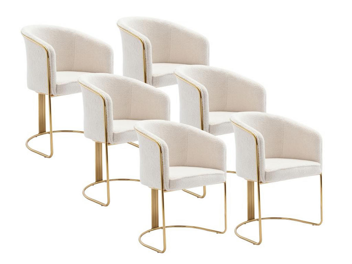 STUHL mit Armlehnen 6er-Set - Bouclé-Stoff & Metall - Weiß & Goldfarben - JOSETHE - Weiß, Textil (52.5/82.5/59.5cm) - Pascal Morabito