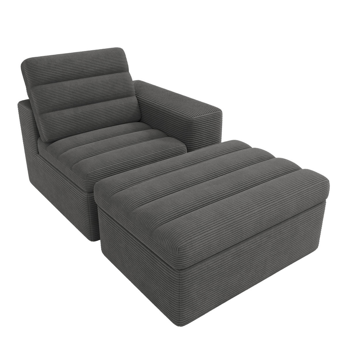 SOFA modular 253x161 cm Cord Dark Grey mit Hocker - Dunkelgrau, Kunststoff (161/253cm) - Meubliv