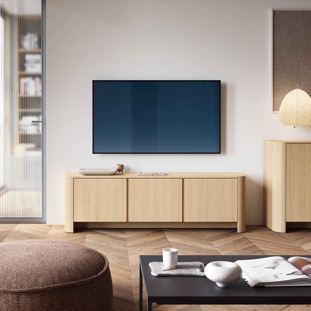 LOWBOARD AVORIO 168/52/39 cm, Eichefarben - Eichefarben/Naturfarben, Holzwerkstoff (168/52/39cm) - MASSENO