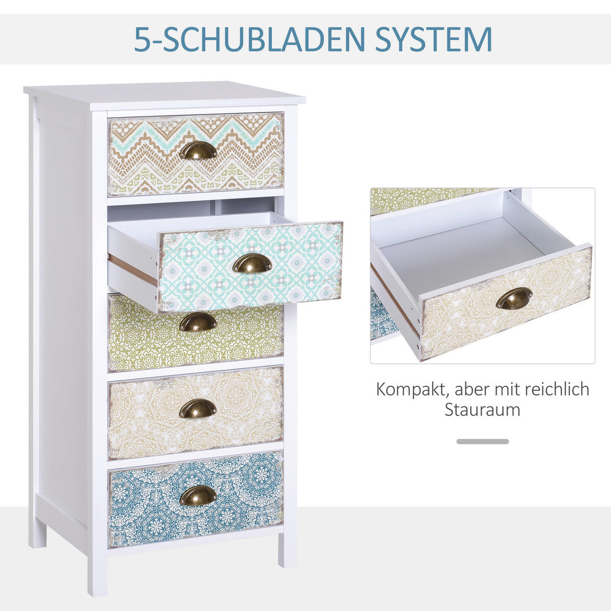 SCHUBLADENKOMMODE, MDF, Mehrfarbig, 46L x 34B x 97,5H cm - Multicolor, Metall (34/97.5/46cm) - HOMCOM