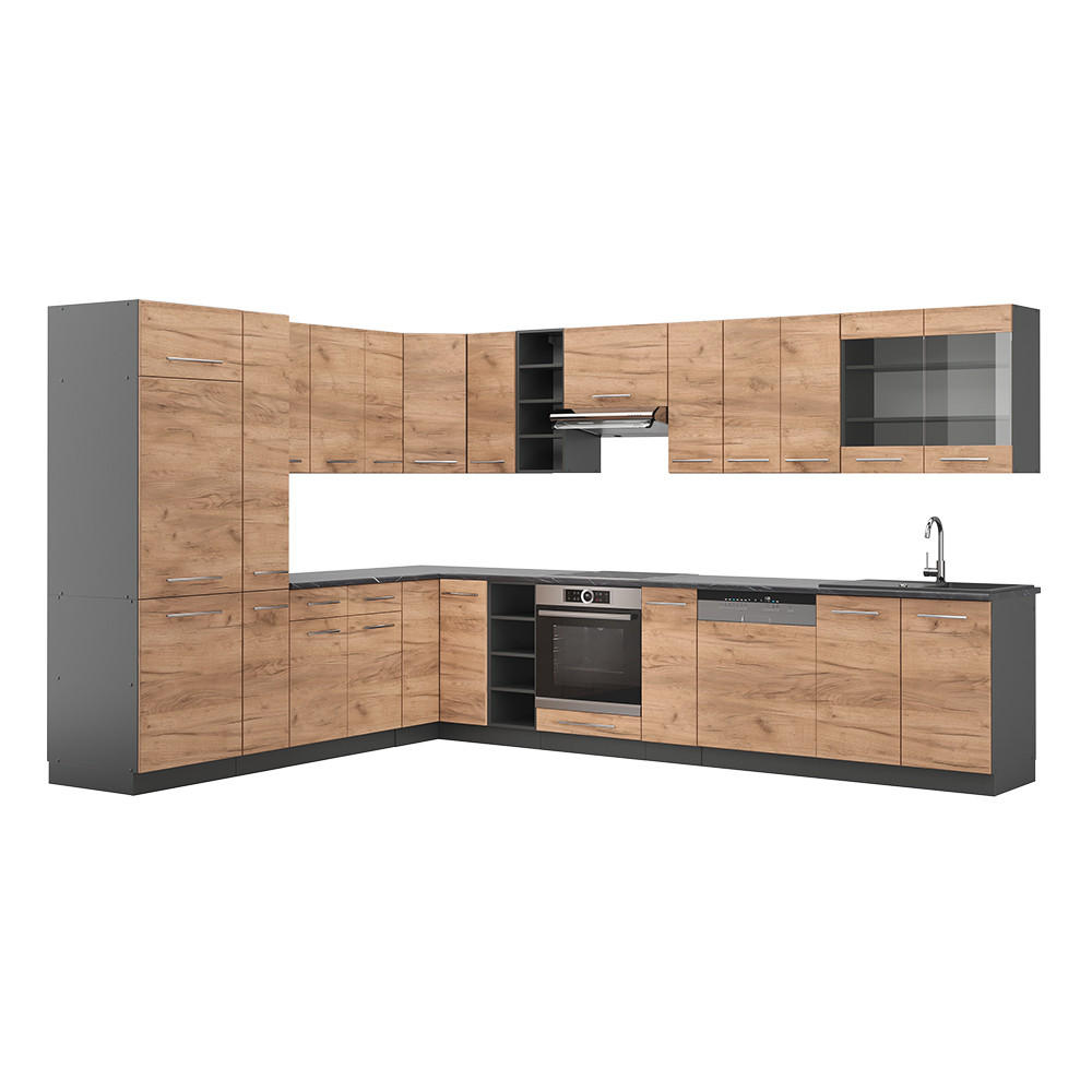 ECKKÜCHE Fame-Line Goldkraft Eiche/Anthrazit 347 x 257 cm ohne AP - Honigeiche/Anthrazit, Holzwerkstoff (347/81.6/46cm) - Vicco