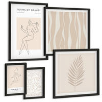 BILDER SET 5er Set - 50x50 cm & 20x30 cm & 40x60 cm Schwarzer Rahmen - Minimalistische Pflanzenmotive - Schwarz, Kunststoff (40/60cm) - TULUP