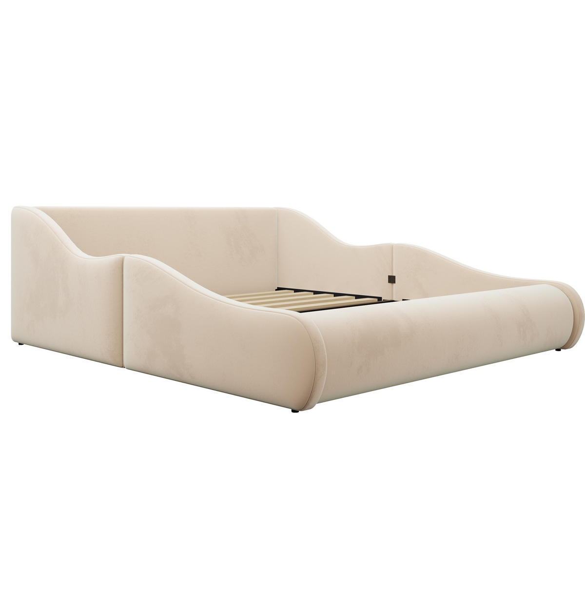 KINDERBETT mit Polsterung aus Samt 140x200 cm Beige mit hohem Kopfteil und Seitenschutzgittern - Beige, Textil (140/200cm) - Modfu
