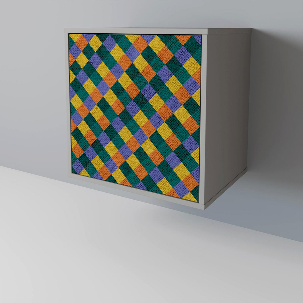 SIDEBOARD PAINTED SQUARES MIX, Grau, 57,5x42x67,5 cm, Schwarze Metall-Rahmenfüße - Multicolor/Schwarz, Holzwerkstoff/Metall (57.5/67.5/42cm) - SpaceRebels