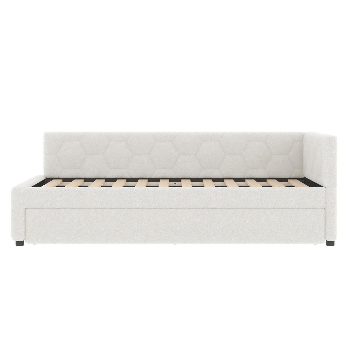 TAGESBETT 90/200 cm mit Ausziehbett, USB- und Typ-C-Anschluss, Nachttischlampe und Lattenrost, Vliesimitat, Weiß - Weiß, Textil (90/200cm) - Redom
