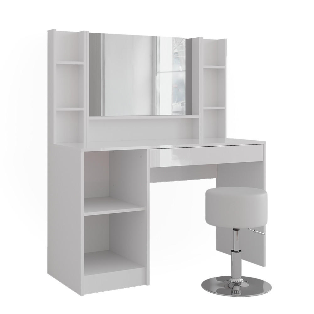 SCHMINKTISCH Sherry Weiß/Weiß Hochglanz 119.8 cm 5 Teile - Weiß Hochglanz, Holzwerkstoff (119.8/76/50.1cm) - Vicco