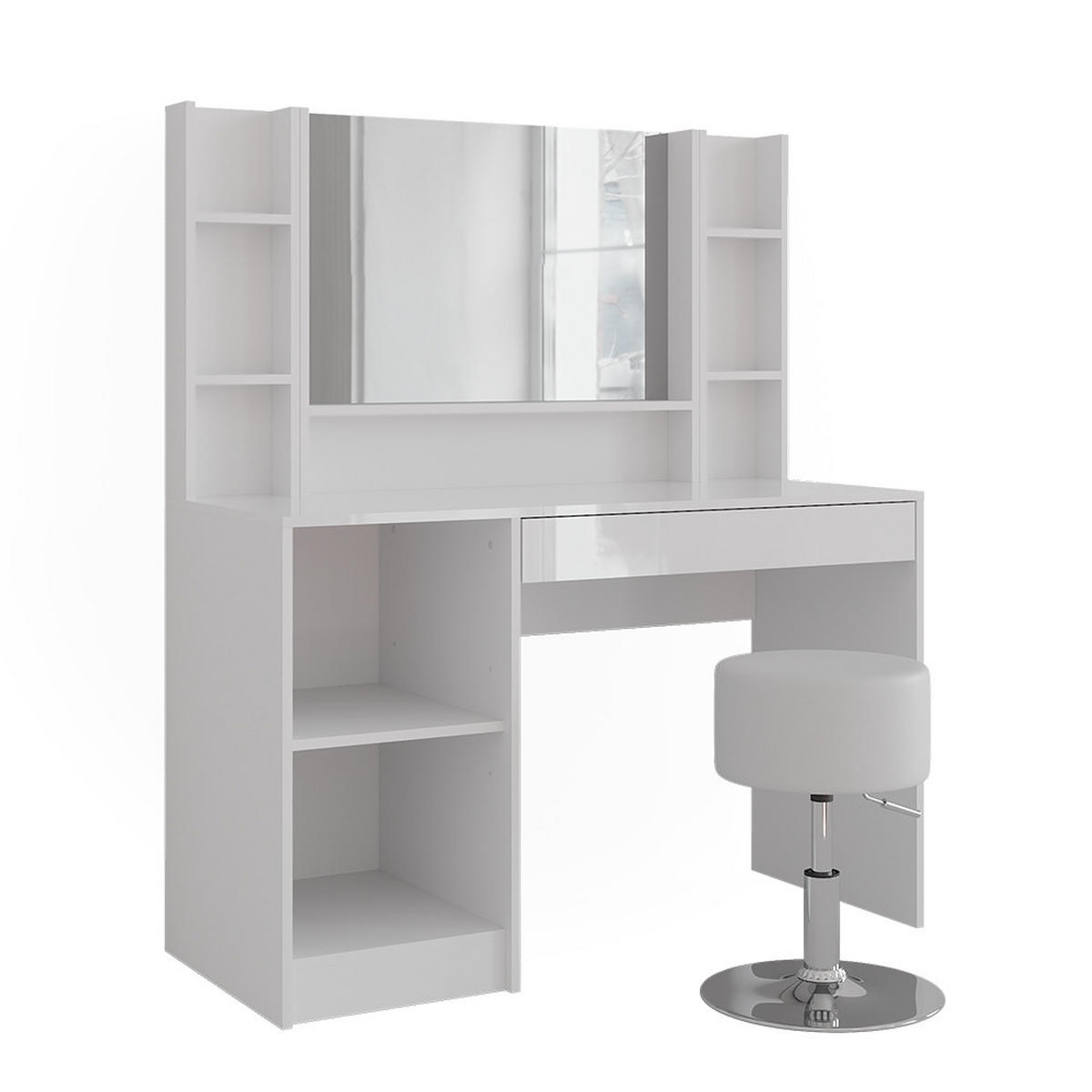 SCHMINKTISCH Sherry Weiß/Weiß Hochglanz 119.8 cm 5 Teile - Weiß Hochglanz, Holzwerkstoff (119.8/76/50.1cm) - Vicco