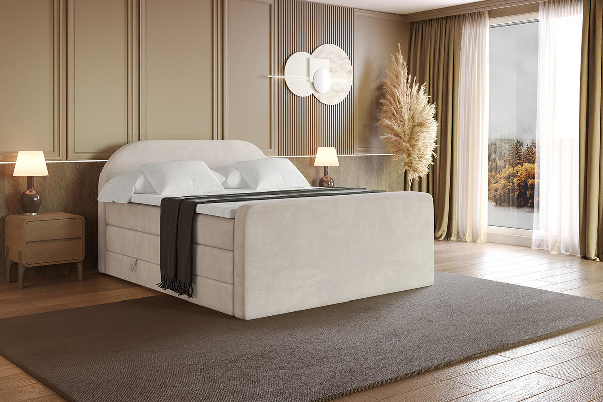 BOXSPRINGBETT mit Matratze und Lattenrost - NOX-Z KING-160x200 - Beige Casablanca - Beige, Holzwerkstoff (160/200cm) - ALTDECOR