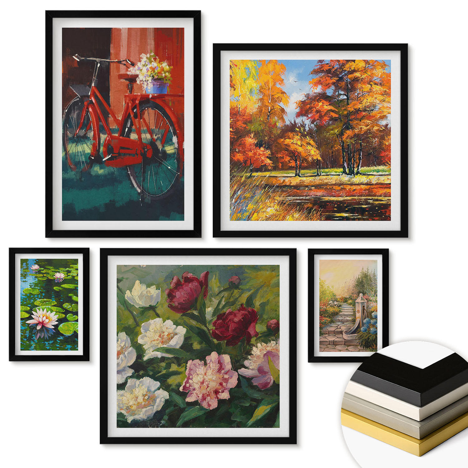 WANDBILDER 5er-Set - 50x50 cm & 20x30 cm & 40x60 cm Schwarzer Rahmen - Strand Holzsteg Klippen - Schwarz, Kunststoff (40/60cm) - ArtPrintCave