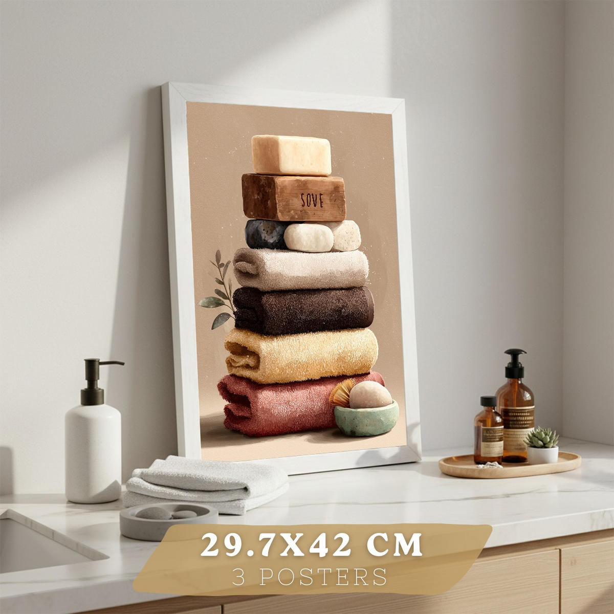 PLAKÁT Sada 3 dekorativních koupelnových tisků Bezrámové A3 - čirá, papír (42/29.7/3cm) - Nacnic
