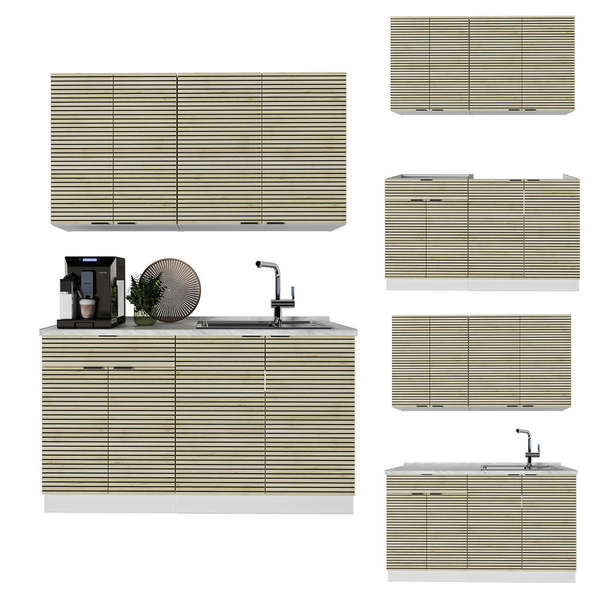SINGLEKÜCHE Fame-Line Eiche Paneel/Weiß 140 cm ohne Arbeitsplatte - Hellbraun/Weiß, Holzwerkstoff (140/81.6/46cm) - Vicco