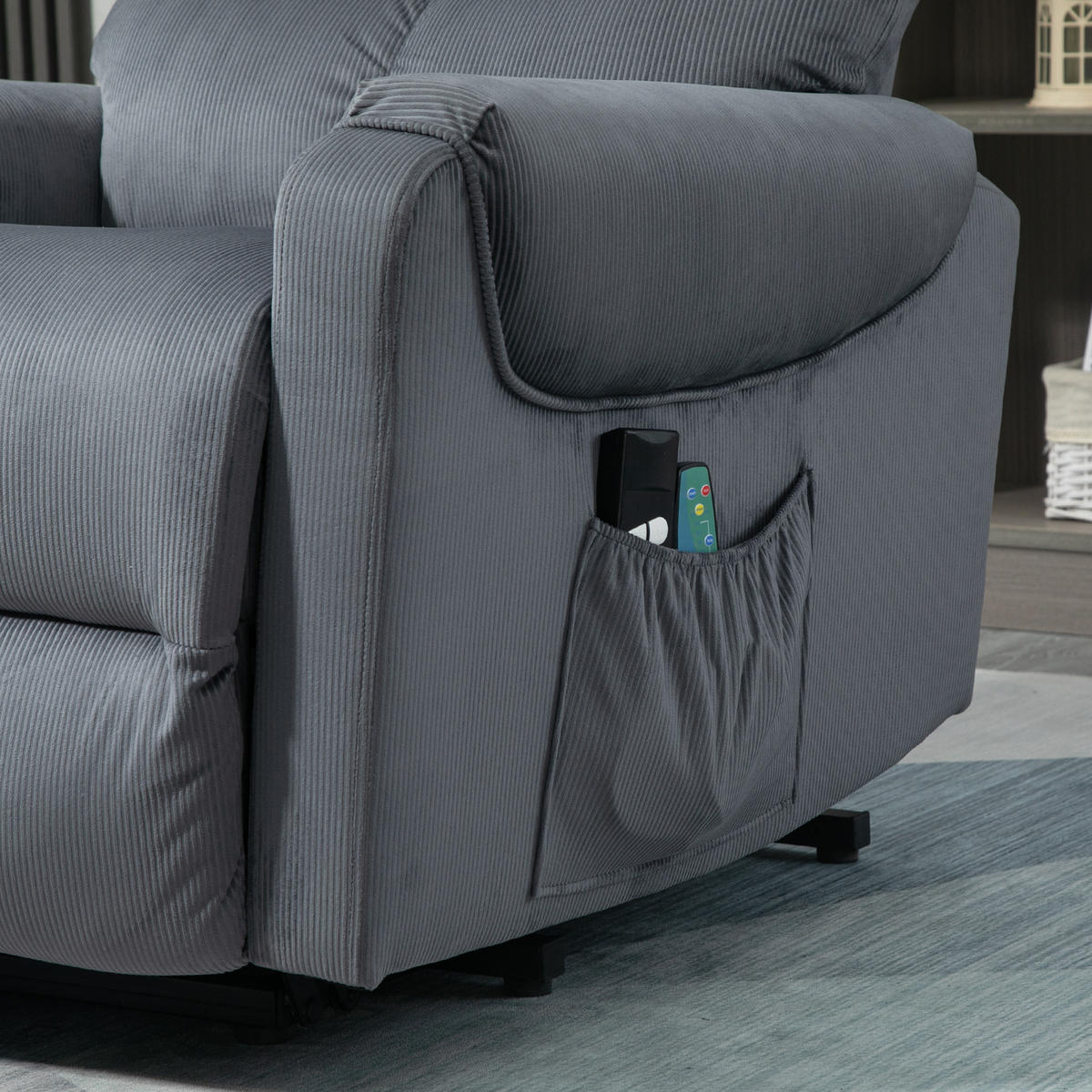 MASSAGESESSEL DE-06390 Mit Aufstehilfe, elektrisch, Massage & Wärme, 150° neigbar Dunkelgrau - Dunkelgrau, Textil/Metall (93/110/83cm) - ComfortXL