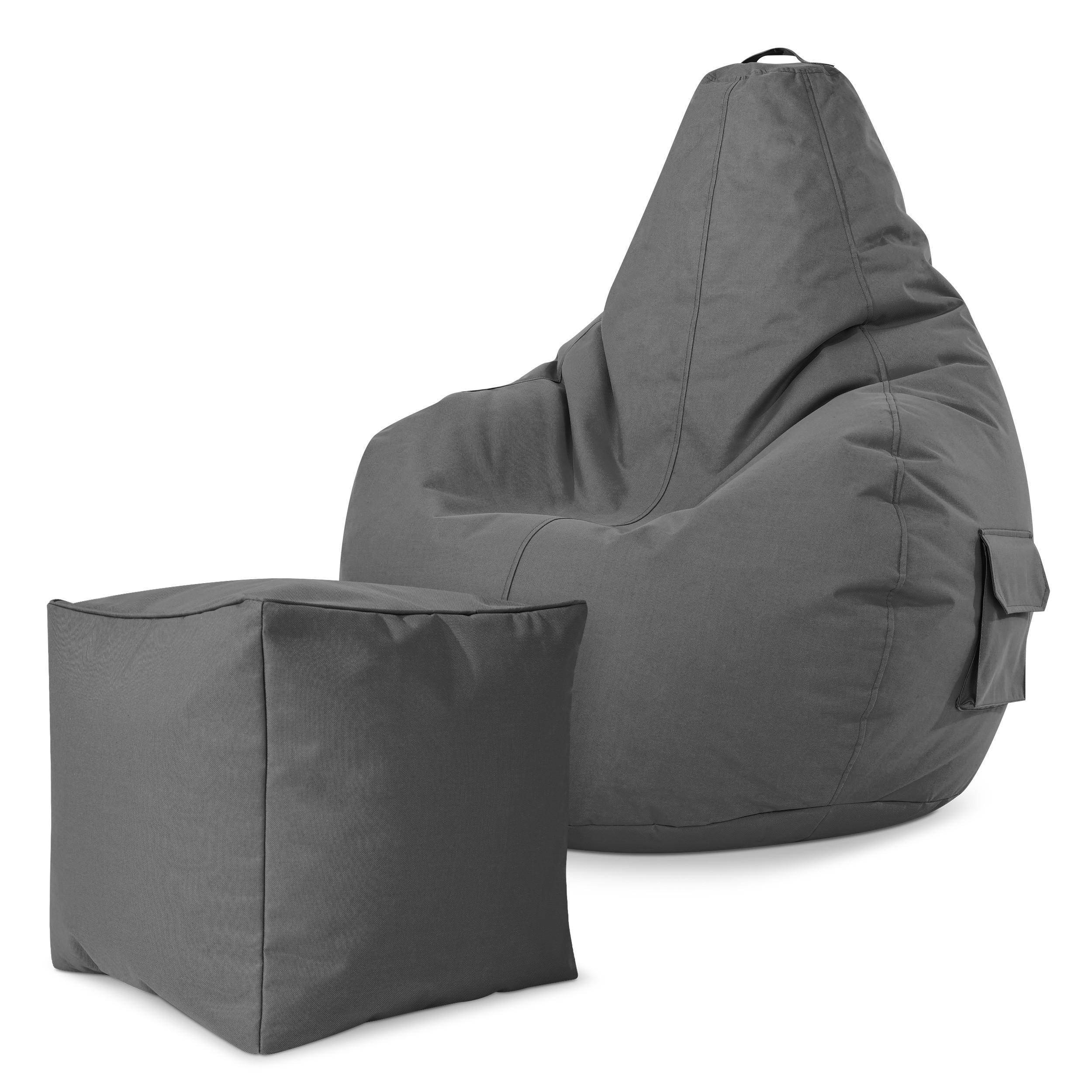 SITZSACK + Hocker "Cozy+Cube" 2er Set - Grau, Textil (70/90/80cm) - Green Bean