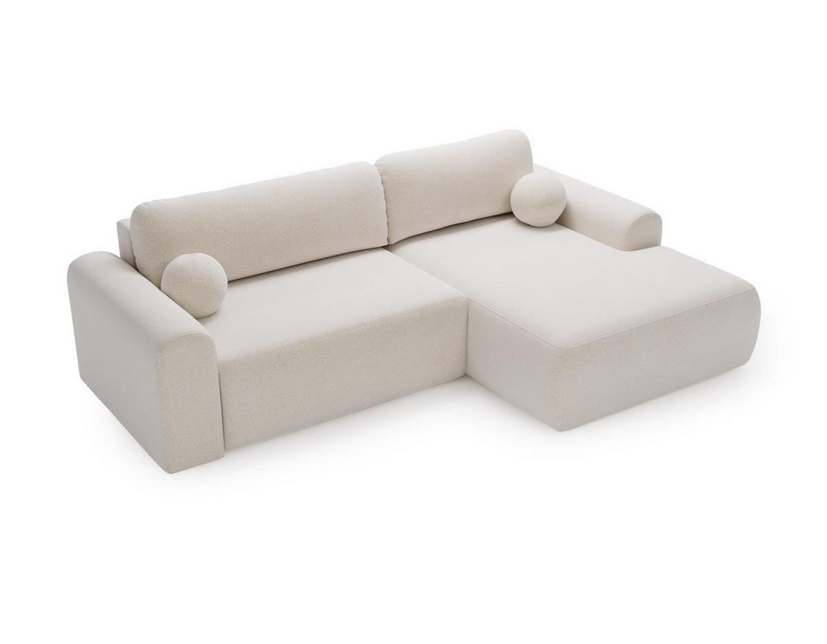 ECKSOFA Aurora Weiß, mit Schlaffunktion in Lambi Stoff, rechte seite - Weiß, Holzwerkstoff/Textil (257/177cm) - Bettso
