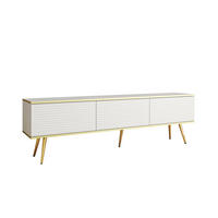 TV-BOARD FORNO (Weiß, Rillenfront, Goldene Details, 3 Klapptüren, goldene Metallfüße, 175 cm) - Gelb/Goldfarben, Holz/Holzwerkstoff (175/53/32cm) - Ravio