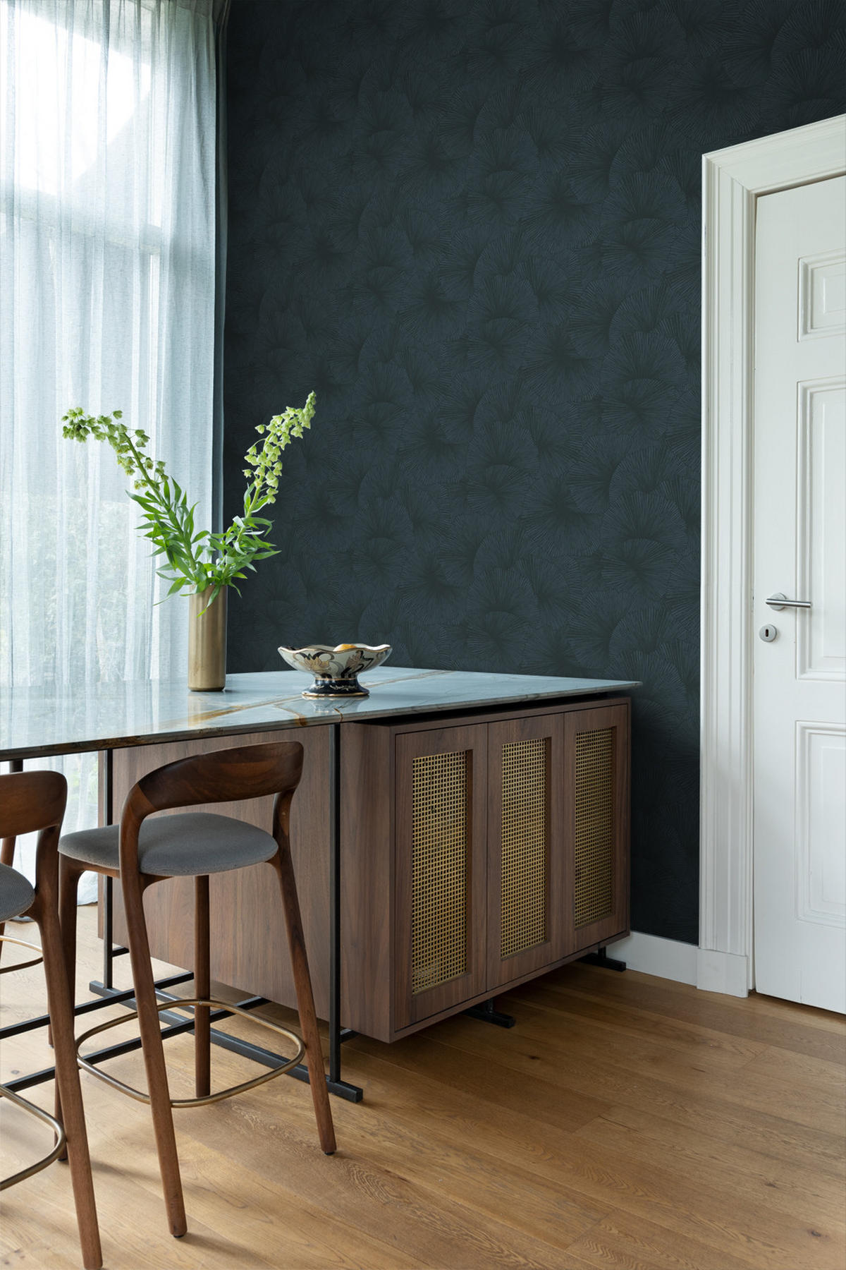 TAPETE 3D Muster Blätter 50 x 900 cm - Blau, Papier (50/900cm) - Origin Wallcoverings