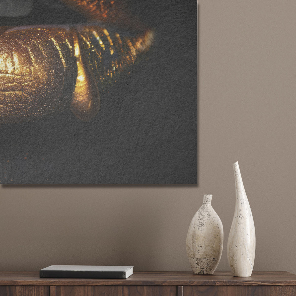 AKUSTIKPANEEL Frau - Porträt - Lippen - Gold - Schwarz 80x60 cm - Schwarz, Textil (80/0.9/60cm) - MuchoWow