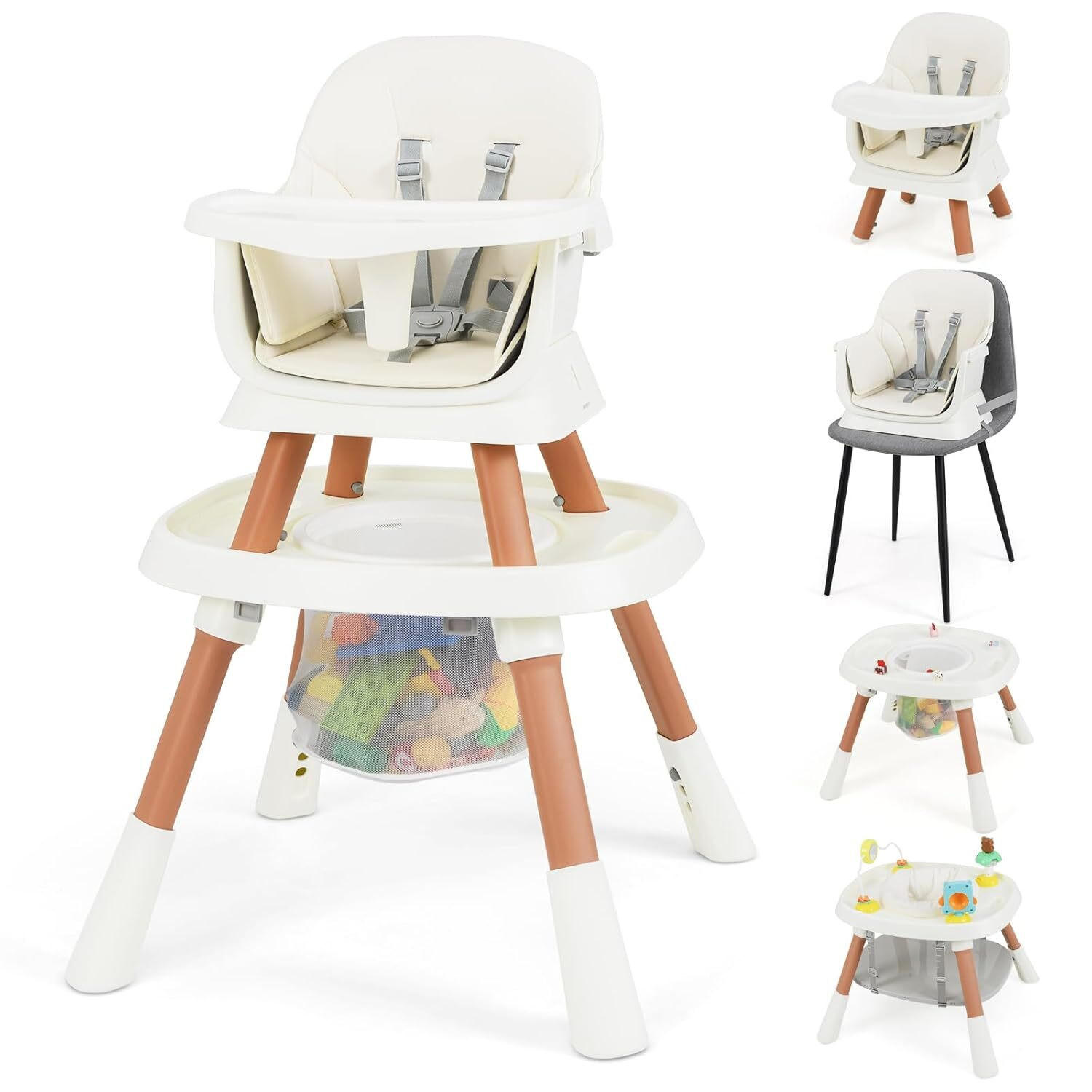 BABYHOCHSTUHL mit abnehmbarem Tablett weiß - Weiß, Kunststoff (60/93/60cm) - COSTWAY