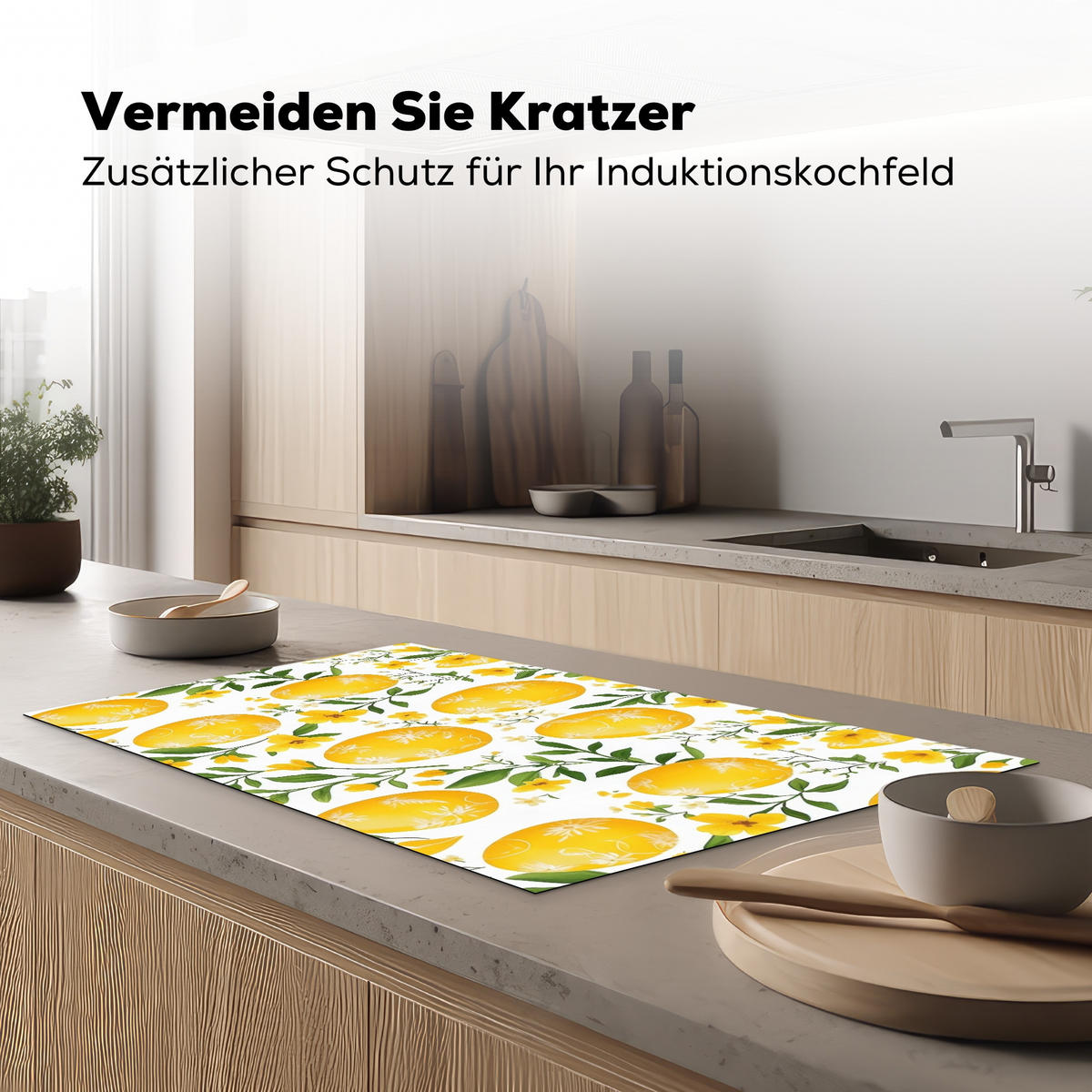 HERDABDECKPLATTE Blumen - Ostereier - Gelb Ceranfeldabdeckung 90x52 cm - Gelb, Kunststoff (90/52/0.2cm) - MuchoWow