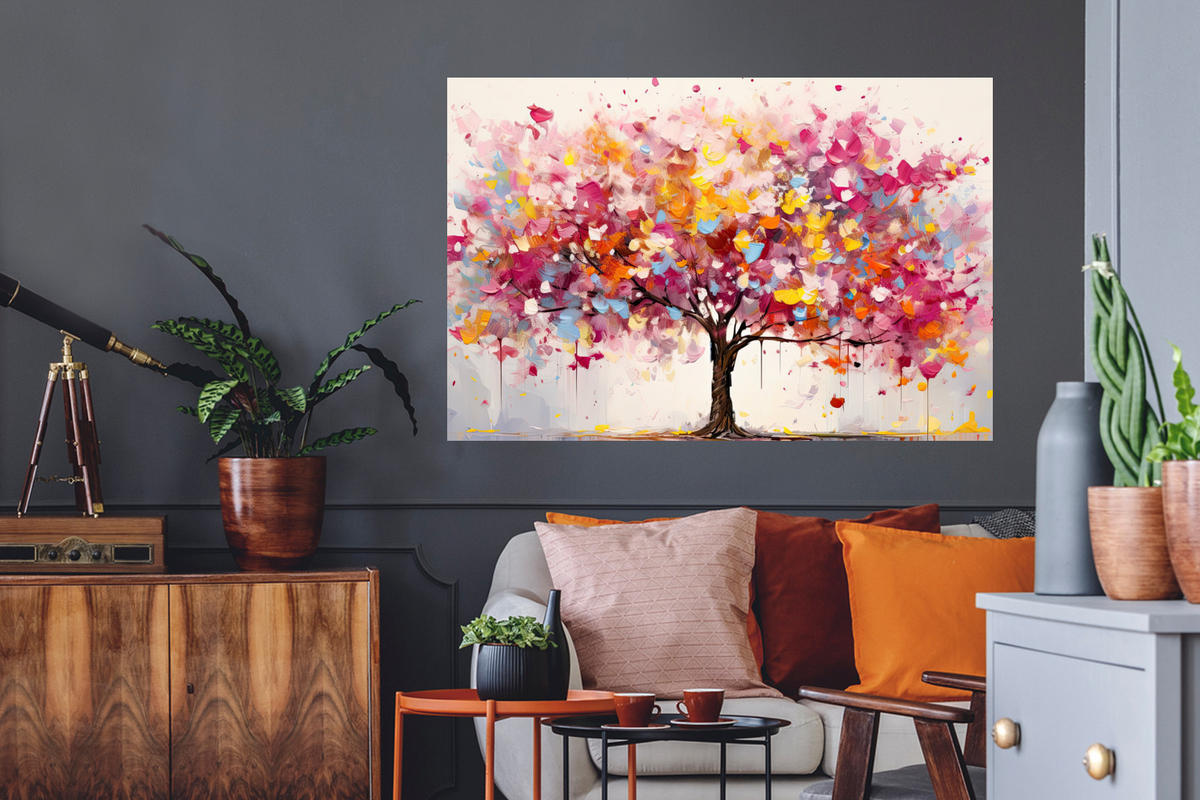 WANDTATTOO Aquarell - Baum - Kunst - Abstrakt 120x80 cm - Multicolor, Kunststoff (120/80/0.1cm) - MuchoWow