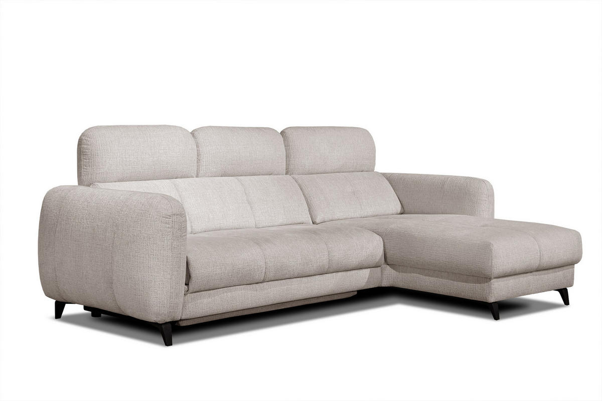 ECKSOFA SVEN 3-Sitzer, 1 Relax XL, verstellbare Kopfstützen, creme - Creme/Schwarz, Holzwerkstoff/Textil (256/163cm) - Courtois Laville