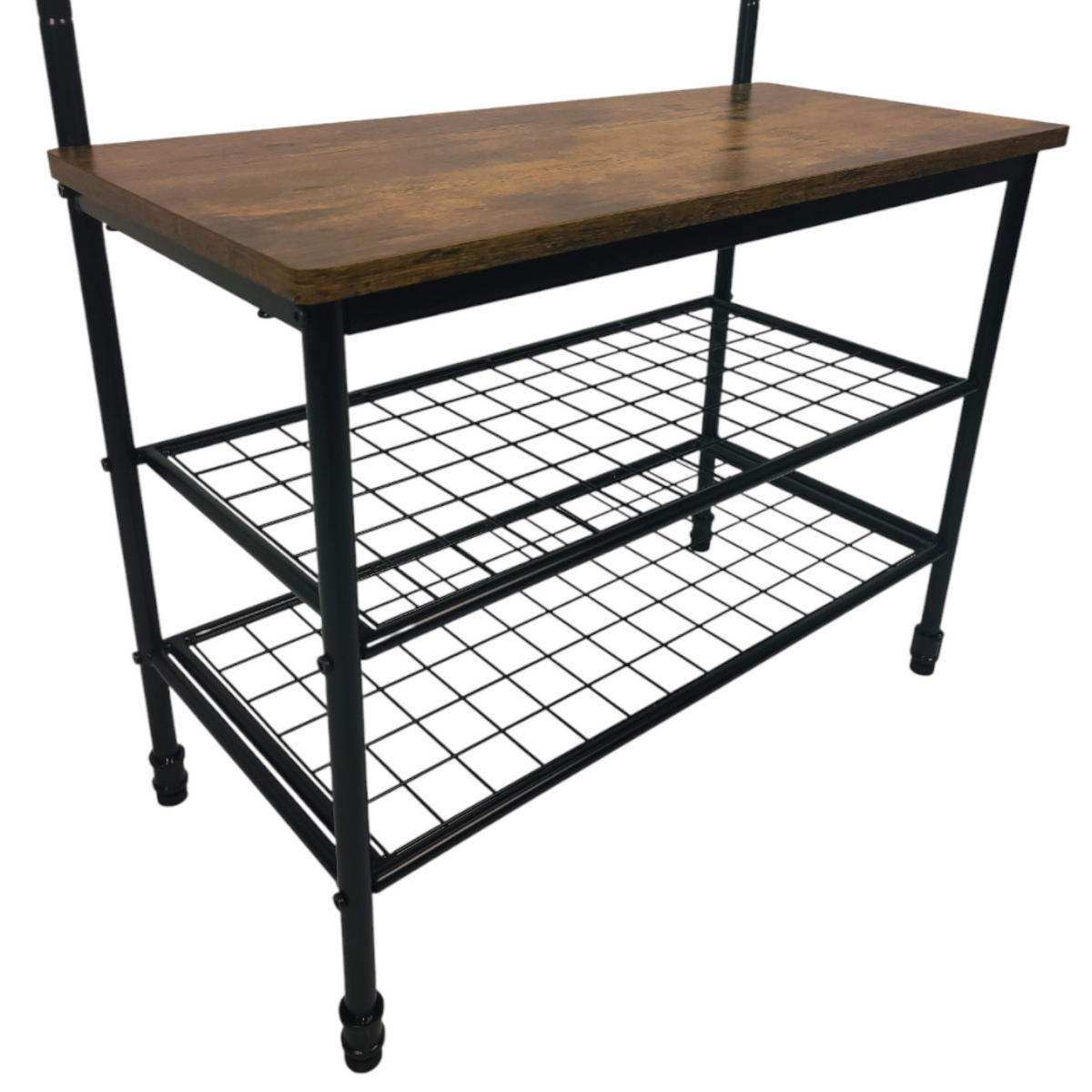 GARDEROBENSTÄNDER Metall Holzoptik Dunkelbraun Schwarz mit Bank 66×32×186 cm - Dunkelbraun/Schwarz, Holzwerkstoff/Metall (66/186/32.5cm) - Begryf