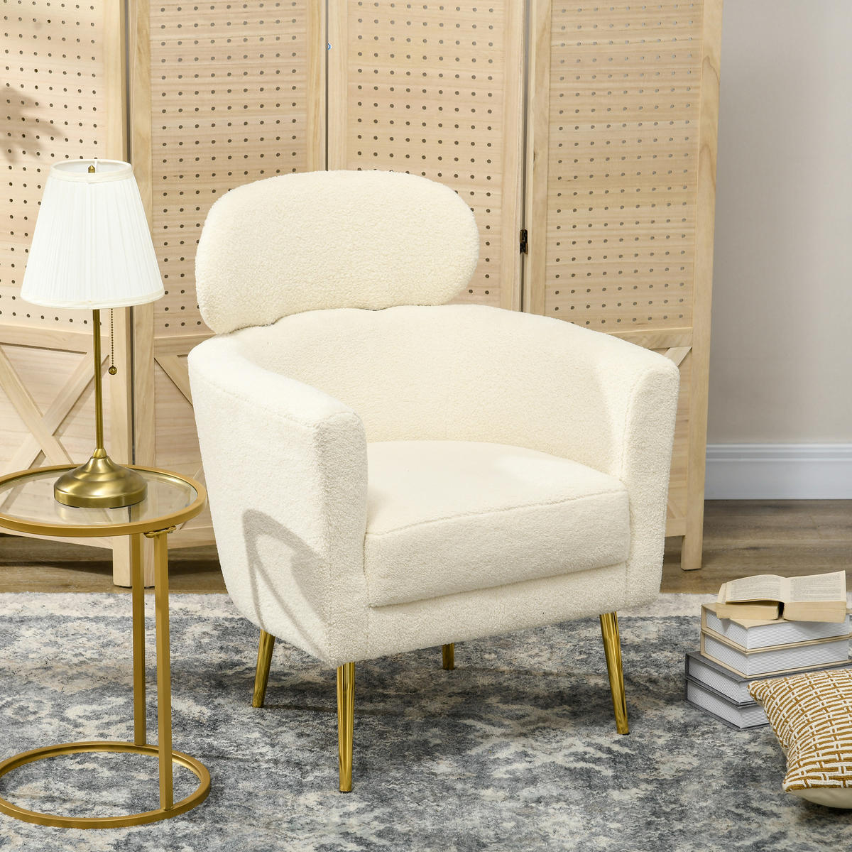 SESSEL DE-13456 mit abnehmbarer Kopfstütze, Teddyfell Creme - Creme, Textil (65/90/71cm) - ComfortXL