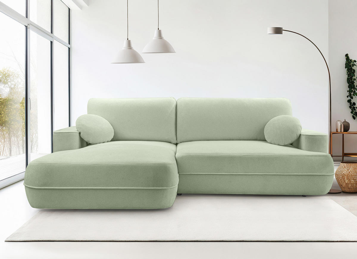 ECKCOUCH L Form Peoni Salbeigrün 267/168/87 cm mit Schlaffunktion L - Pastellgrün/Schwarz, Kunststoff/Textil (168/267cm) - AX Living