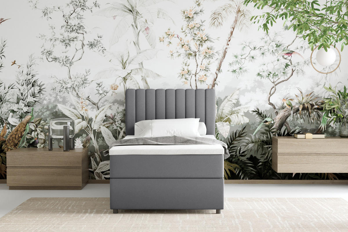 BOXBETT Everest 90 x 200 cm Einzelbett mit hochwertiger Bonell-Matratze und Topper - Grau, Holz (90/200cm) - Panda Möbel
