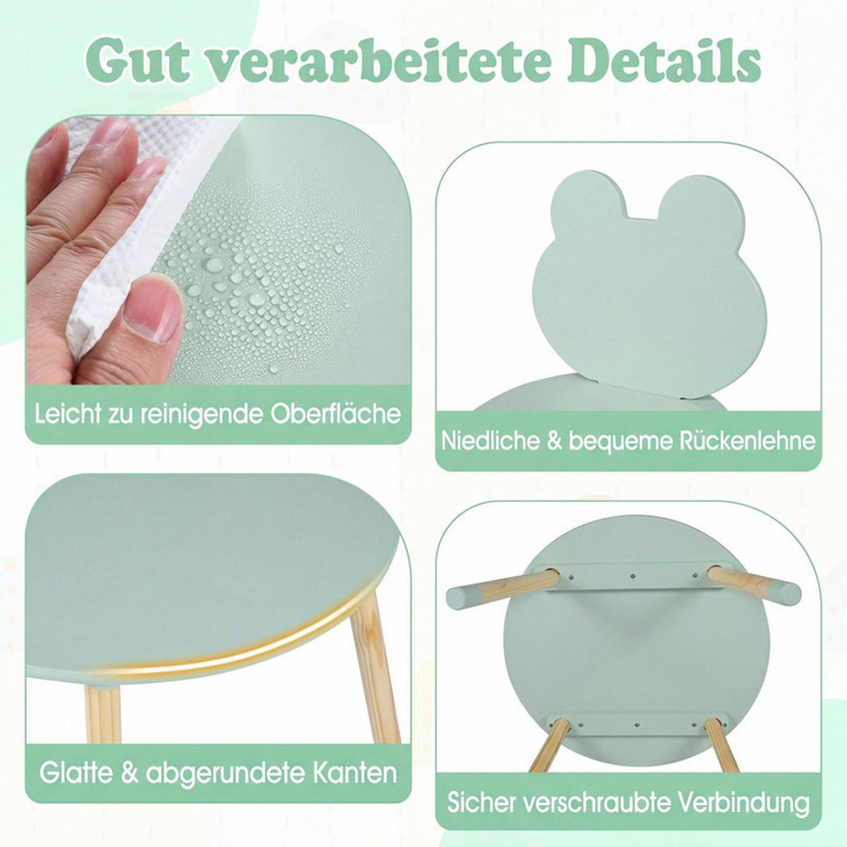 KINDERTISCH mit stuhl grün(3-tlg) - Grün, Holzwerkstoff (60/44/60cm) - COSTWAY