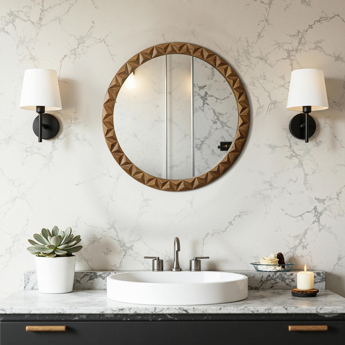 52CM H Runder Wandspiegel mit Kiefernholzrahmen, Geeignet für Badezimmer, Wohnzimmer und Schlafzimmer - Dunkelbraun, Glas/Holz (52/3.5/52cm) - Hometopia