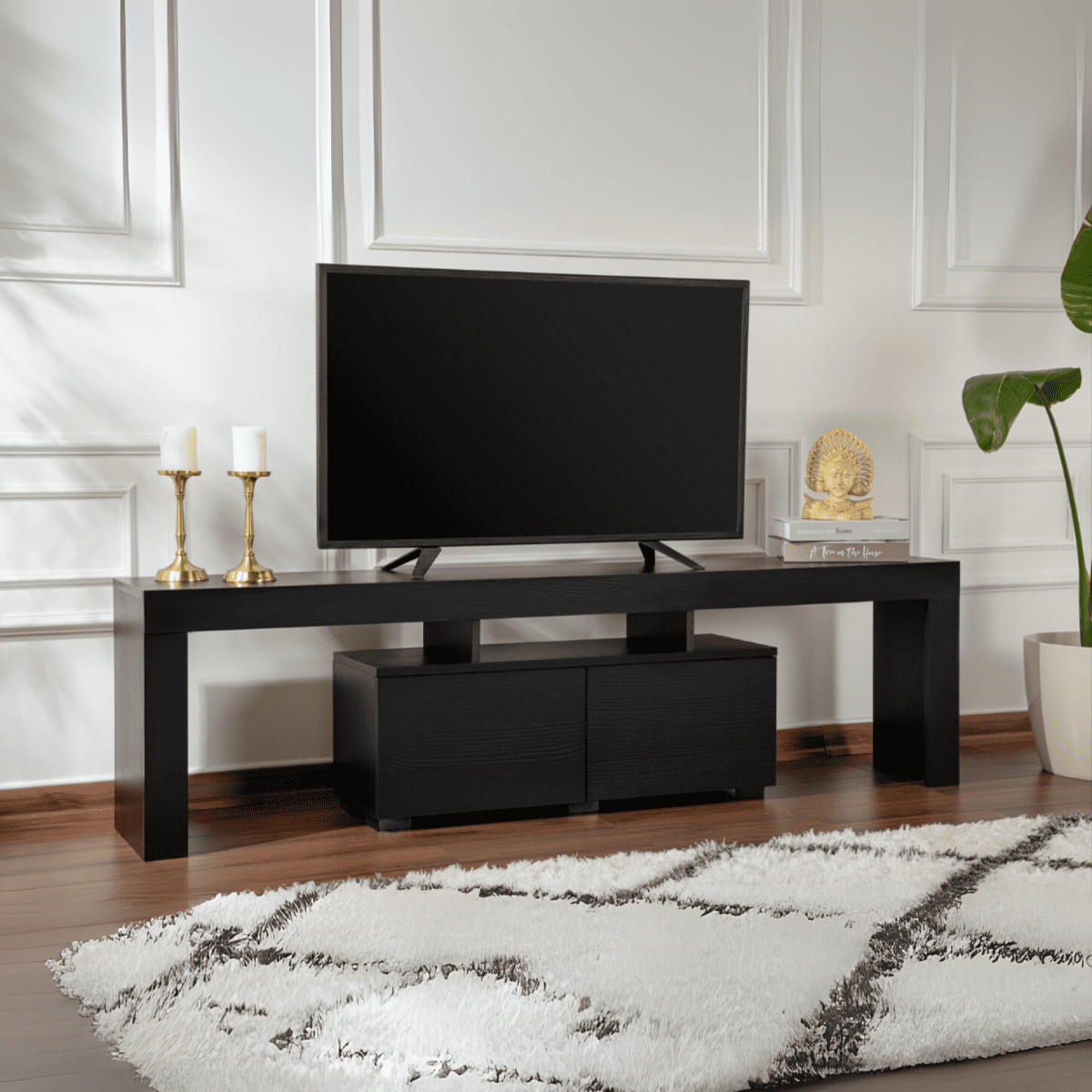 TV-MÖBEL mit 2 Klapptüren 180/31/50 cm - Schwarz, Holzwerkstoff (31.3/50/180cm) - Calicosy