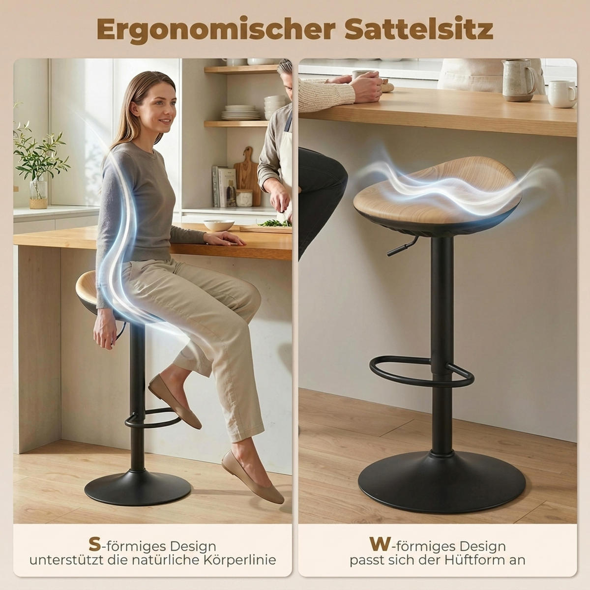 BARHOCKER 2er Set PU Leder Stahl Eiche - Eichefarben/Schwarz, Leder/Metall (40/84/40cm) - HOMCOM
