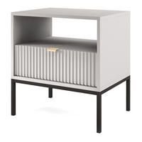 NACHTTISCH Kioto in Grau mit schwarzen Beinen + goldener Griff mit geriffelter Front - Goldfarben/Schwarz, Holzwerkstoff/Metall (54/56/39cm) - Ravio