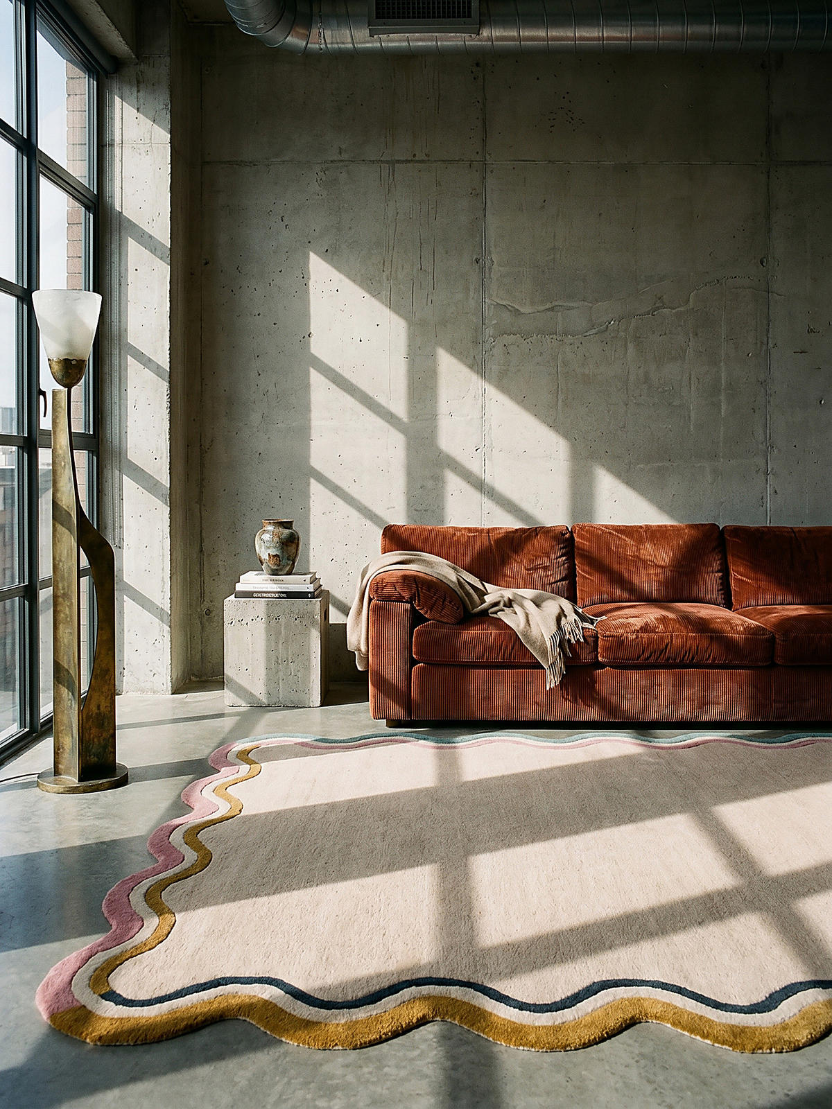 WOLLTEPPICH Wellenbordüre-Design, pastell handgetuftet WINCH - Beige, Textil (170/120cm) - KADIMA DESIGN