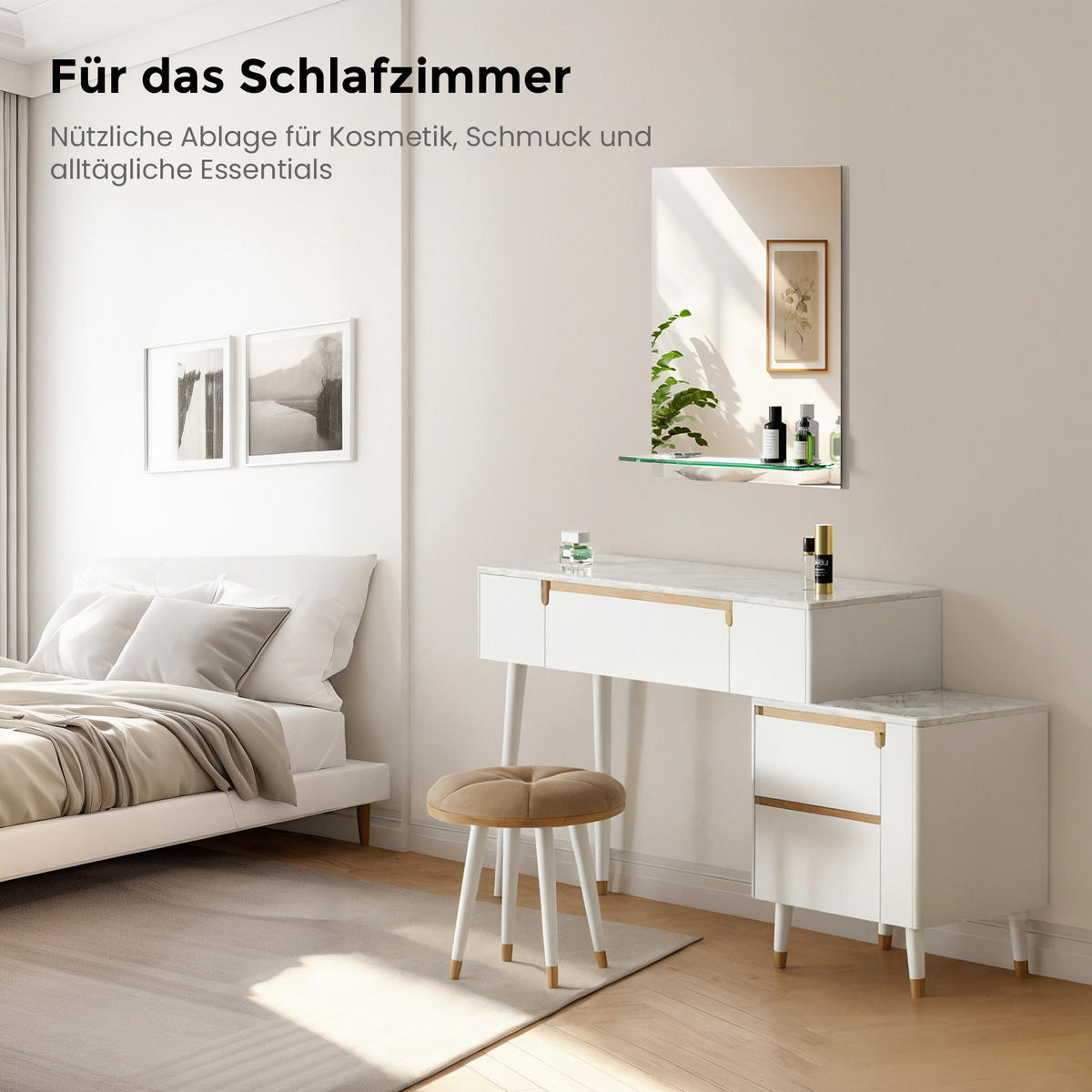 BADEZIMMERSPIEGEL 70/50 cm rechteckig mit Glasablage rahmenlos - Transparent, Glas (50/70/1cm) - S'AFIELINA