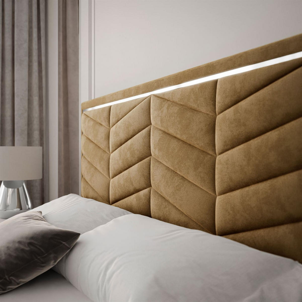 POLSTERBETT AURORA II 140x200 mit Bettkasten French Velvet 654 - Gelb, Textil (140/200cm) - Lookway