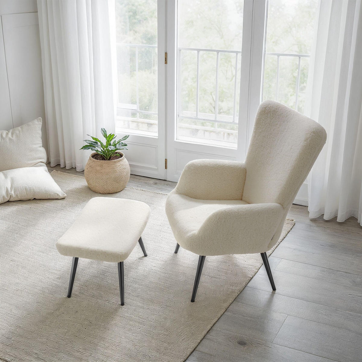 SESSEL Hygge, 72 x 76 x 100,5 cm, Bouclé creme/schwarz - Creme/Schwarz, Kunststoff (72/100.5/76cm) - tectake