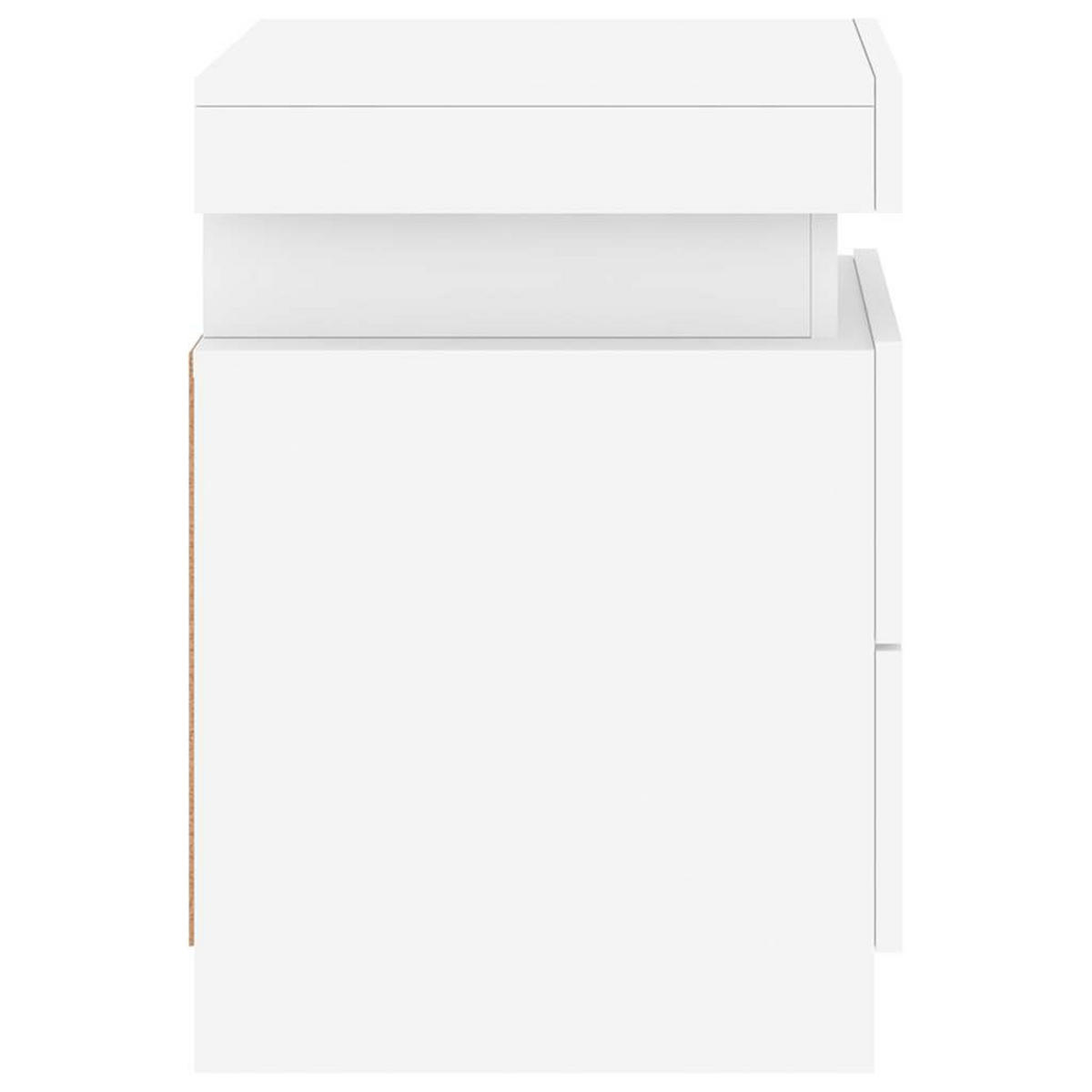 NACHTTISCH 2 Stk. mit Led-Leuchten 35/39/55 cm in Weiß - Weiß, Holz (35/55/39cm) - vidaXL