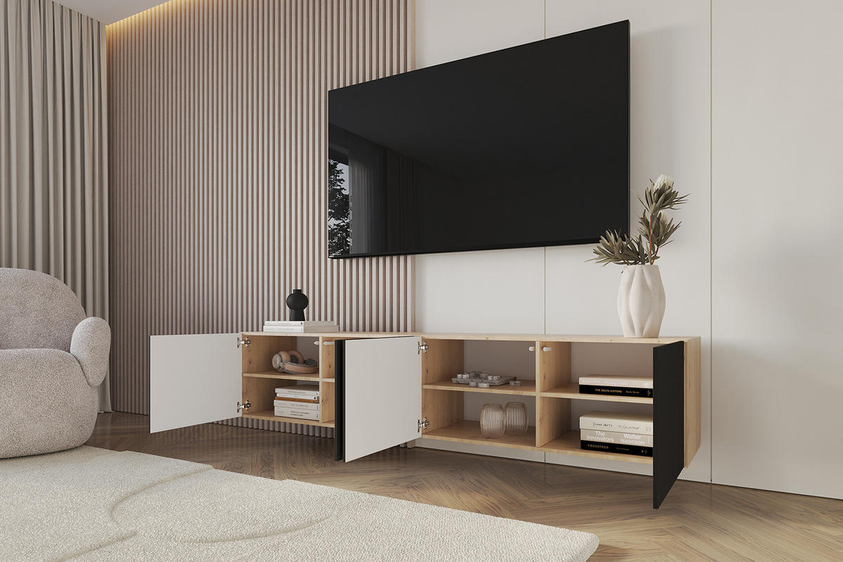 LOWBOARD NOA-2-W 2x100x40x41 cm - Artisan / Schwarz - Schwarz, Holzwerkstoff (200/40/41cm) - ALTDECOR