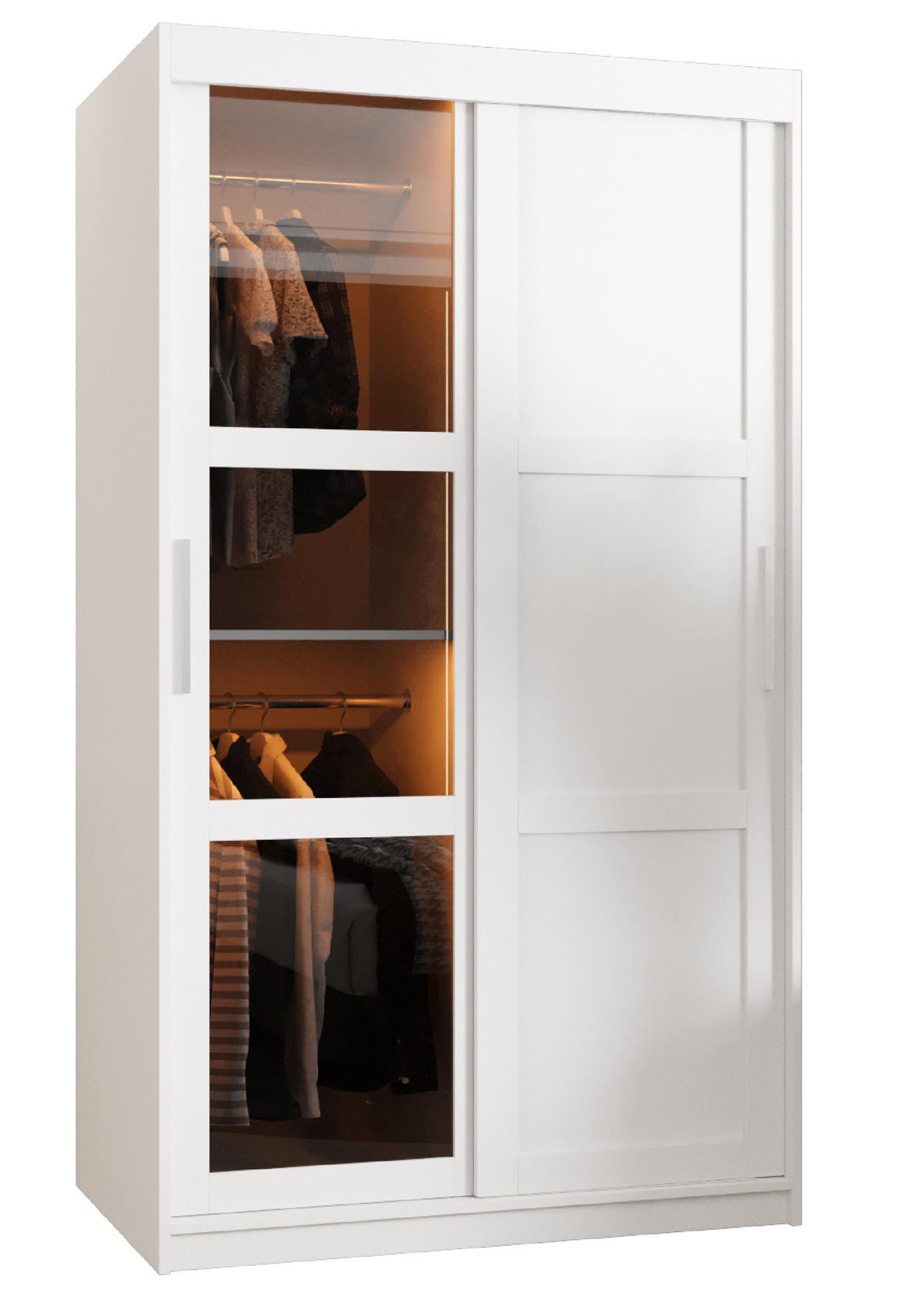 SCHWEBETÜRENSCHRANK 200/100/62 2-türig - Silberfarben/Weiß, Holz/Kunststoff (100/200/62cm) - Abiks Möbel