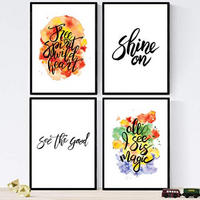 POSTER Set mit 4 Nachrichten glücklich und bunt ‚Twinkle‘ A3 Schwarzer Rahmen - Schwarz, Papier (29.7/3cm) - Nacnic