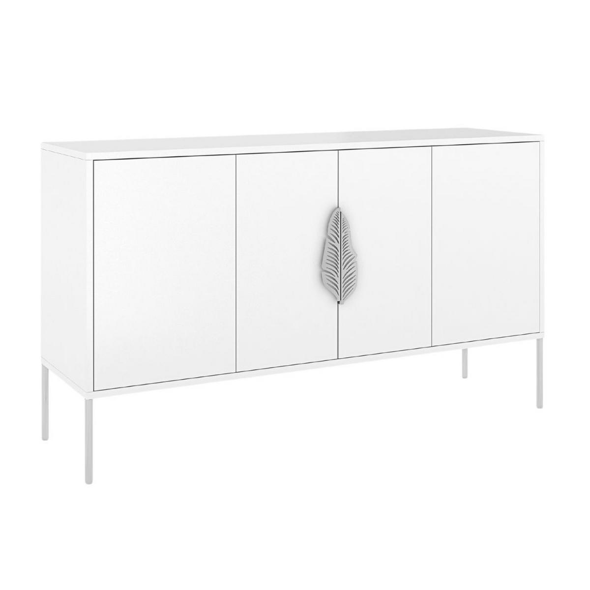 SIDEBOARD Merlin, Weiß, Silberne Details - Silberfarben/Weiß, Holzwerkstoff/Metall (138/79/40cm) - Skandica