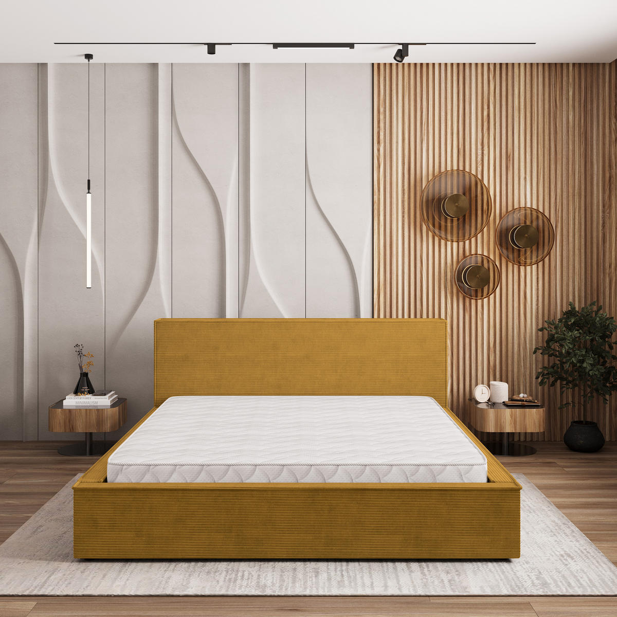 ČALOUNĚNÁ Postel CELORA 200x200 cm Žlutá - žlutá, kompozitní dřevo/textil (200/200cm) - MASSENO