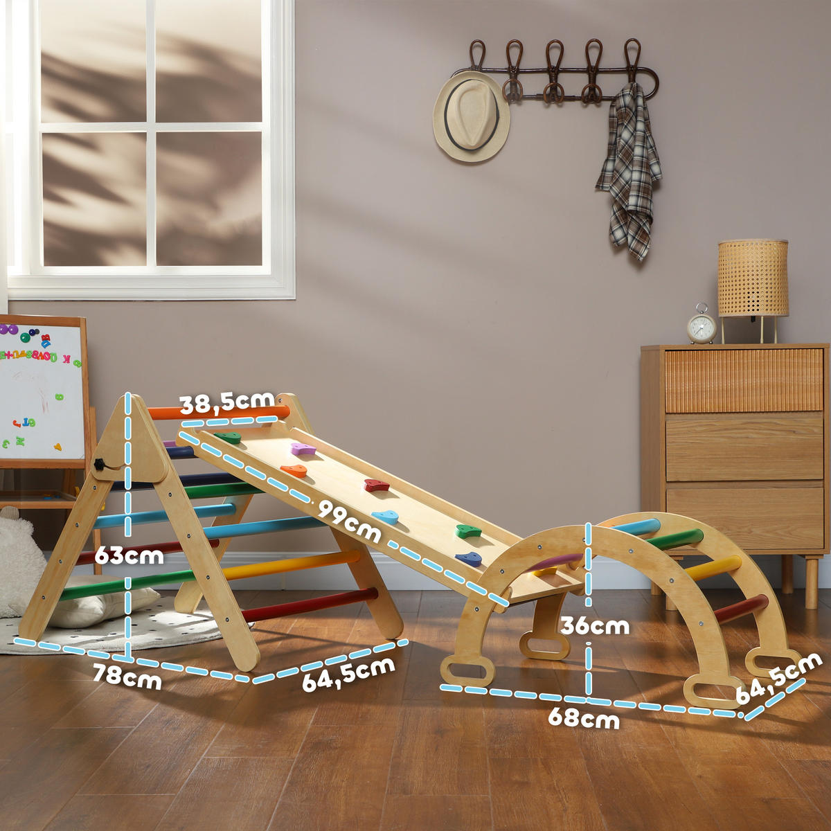 KLETTERGERÜST - Multicolor, Holzwerkstoff (64.5/63/178cm) - AIYAPLAY