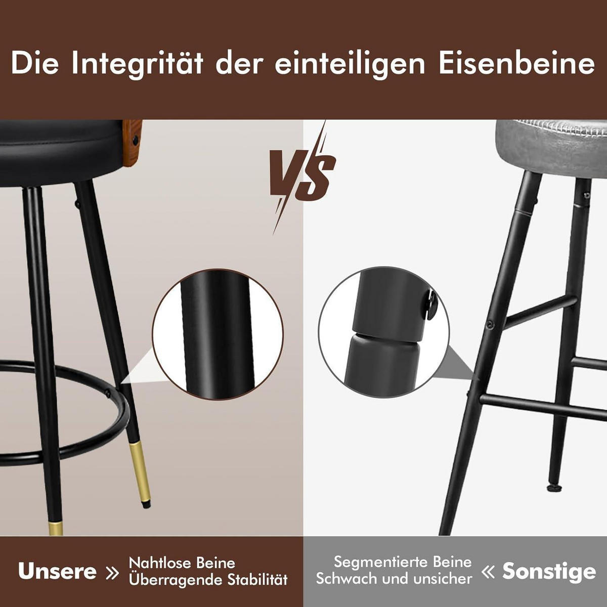 BARHOCKER 2-teiliges Set Holz-Sitz Schwarz 65 cm - Multicolor, Metall (47/92/50cm)
