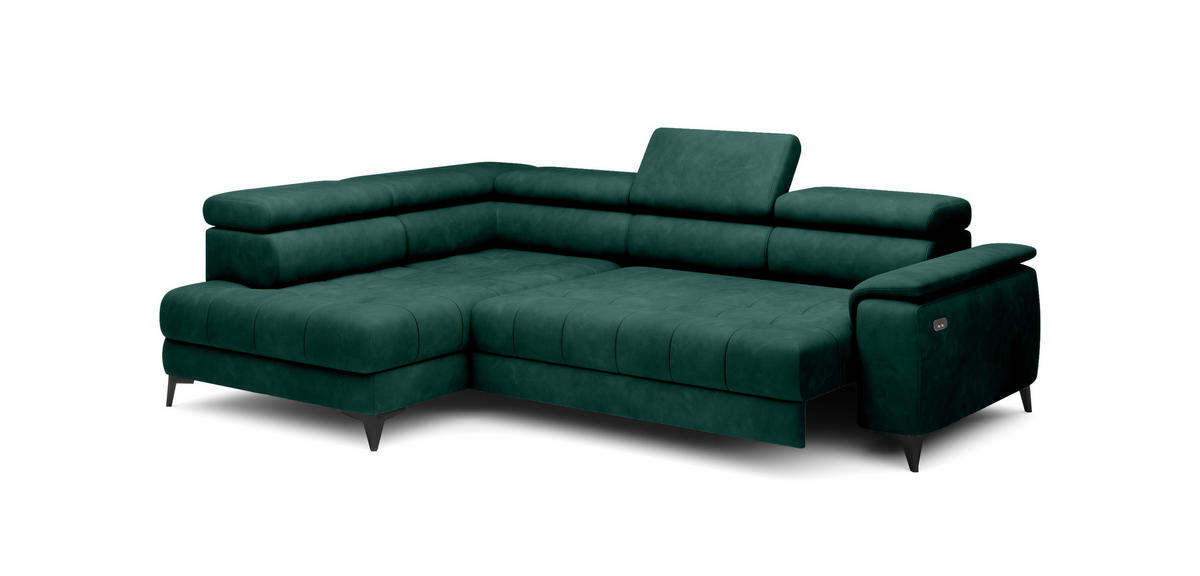 ECKSOFA CHIVAS Freistehend , Schlaffunktion, 278×197×76/98 cm, Stoff - Element, Flaschengrün, Linke Seite - Dunkelgrün/Schwarz, Holz/Textil (278/197cm) - DomoHome